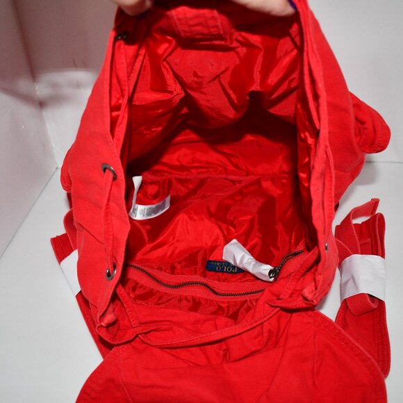 Men's Flap-Top Canvas Backpack in Red #405967597004 NWT - Picture 2 of 5